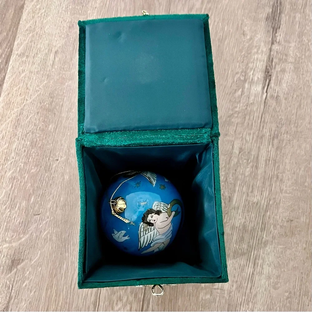 Pier 1 Imports Christmas Glass Ornament‎ Li Bien Blue Angle In Orignal Box